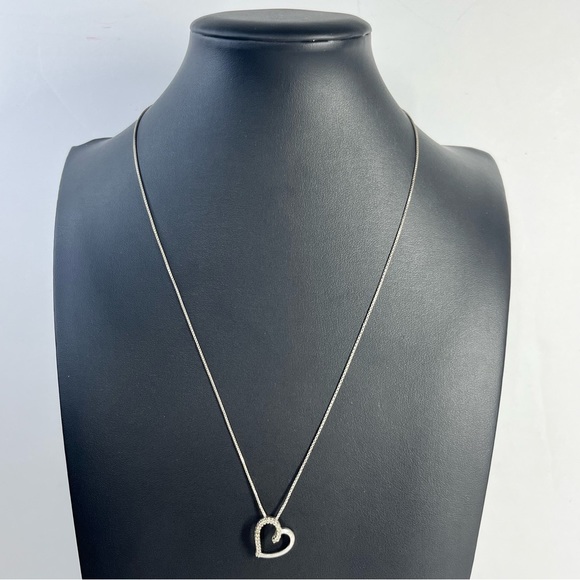 925 Sterling 20-Diamond Heart LOVE Pendant Necklace 19.5" - Picture 1 of 10